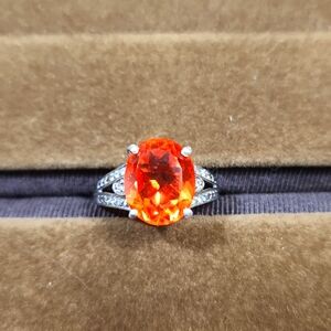 Sterling Sz 7 Vibrant Orange Gemstone Ring
